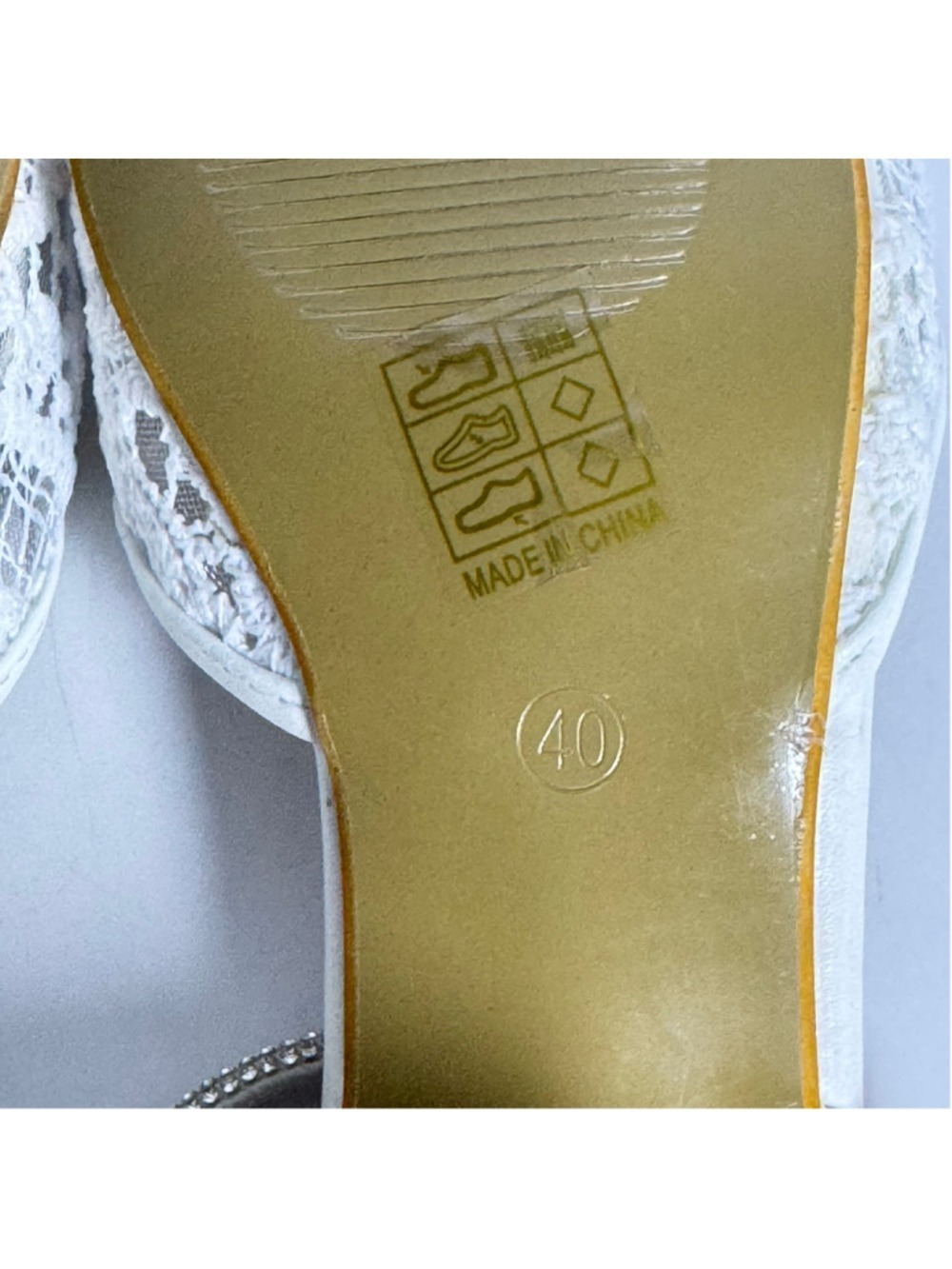 White Lace Low Block Heel Ankle Strap Wedding Shoe Sandals Size 40 - Picture 7 of 10